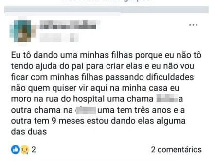 Sem dinheiro, mulher usa Facebook para anunciar doação das filhas