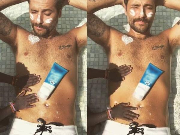 Bruno Gagliasso mostra Titi passando protetor solar em seu corpo