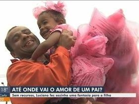 Sem dinheiro, pai usa sacolas e cria fantasia para filha ir a festa