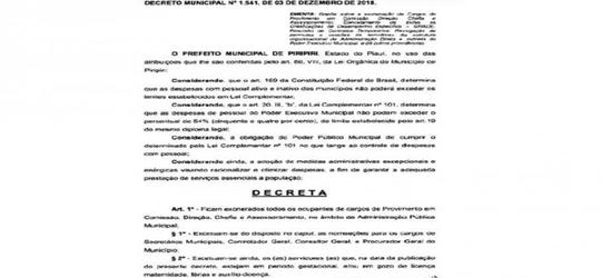 Prefeito de Piripiri exonera servidores comissionados