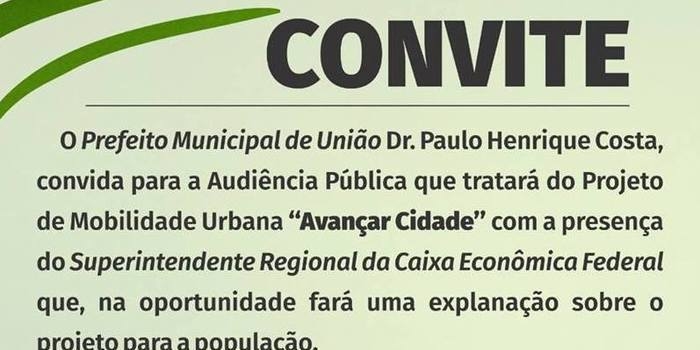 Prefeitura realizará audiência pública sobre o Avançar Cidades