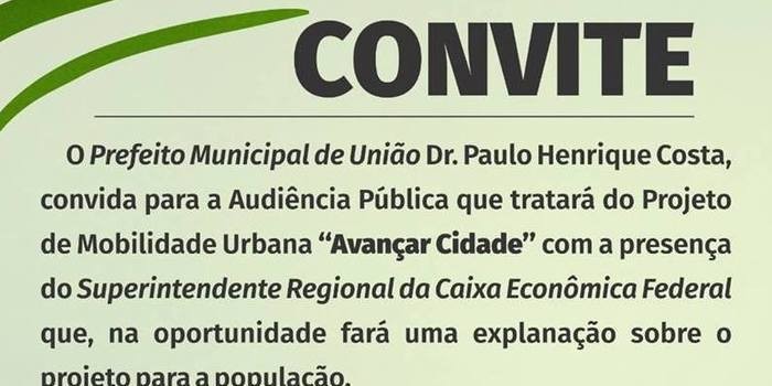 Prefeitura realizará audiência pública sobre o Avançar Cidades