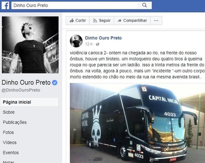 Dinho Ouro Preto relata tiroteio perto de ônibus e assalto ao caminhão da banda (Crédito: Reprodução )
