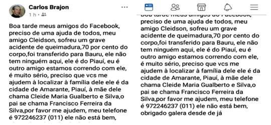Internauta publica em rede social grave acidente com amarantino