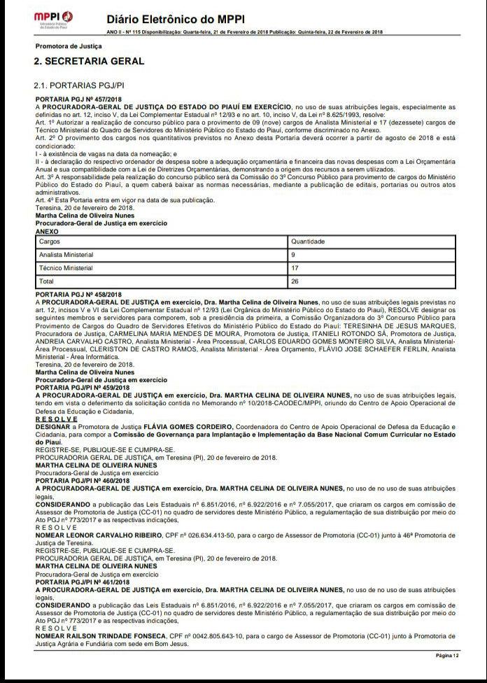 Portaria que autoriza concurso do MPPI (Crédito: Reprodução)