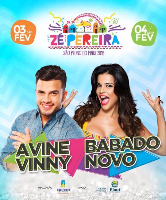 Avine Vinny e Babado Novo animarão Zé Pereira 2018
