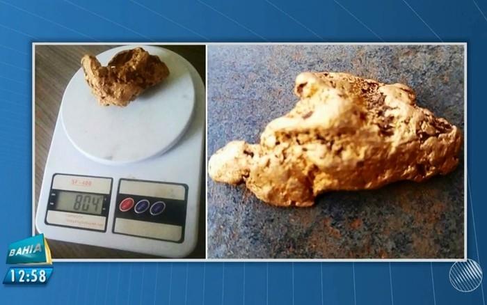 Pepita avaliada em R$ 112 mil foi encontrada em buraco de tatu (Crédito: Dalton Soares/TV Bahia)