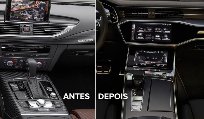 Interior do Audi A7 da geração anterior e do novo modelo (Crédito: Divulgação)