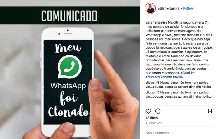 Átila Lira diz que seu número foi clonado (Crédito: Instagram )