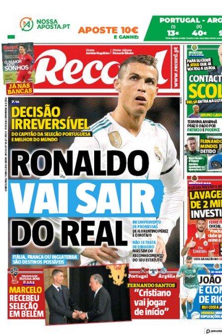 Saída de Cristiano Ronaldo do Real Madrid é dada como certa pelo jornal português "Record"  (Crédito: Reprodução)