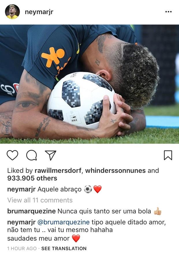 A conversa de Neymar e Bruna no post do jogador (Crédito: Reprodução Instagram)