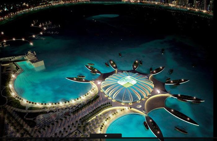 O Doha Port Stadium impressiona por estar localizado dentro de uma lagoa: capacidade para 44.950 torcedores (Crédito: Divulgação)