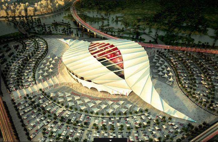 Outra arena de design inovador, o Al-Khor poderá receber 45.330 torcedores na Copa de 2022 (Crédito: Divulgação)