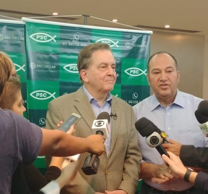 Paulo Rabello de Castro fala a jornalistas após convenção do PSC (Crédito: Sara Resende/TV Globo)