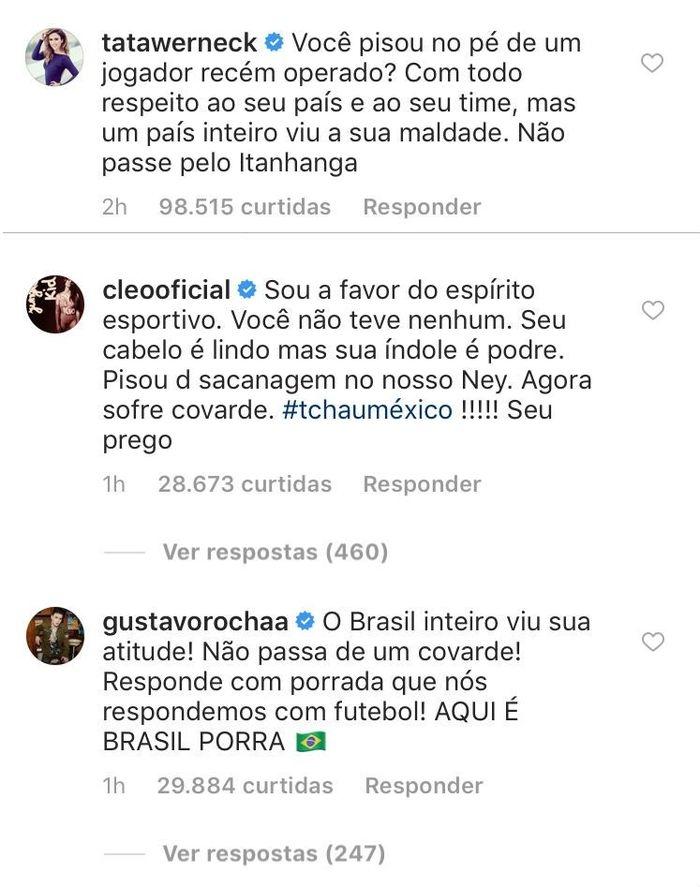 Famosos reclamam da postura de jogador mexicano (Crédito: Reprodução/Instagram)