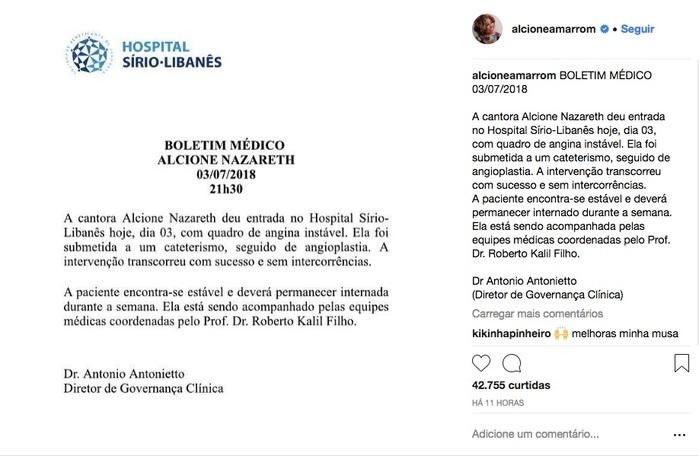 Boletim médico (Crédito: Reprodução/Instagram)