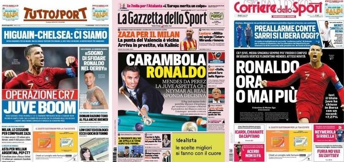 Jornais italianos destacam possivel ida de Cristiano Ronaldo para Juventus (CrÃ©dito: ReproduÃ§Ã£o)
