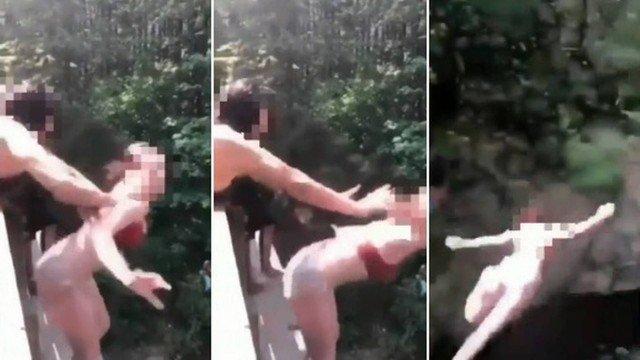 Jovem é empurrada de ponte em parque nos EUA (Crédito: Reprodução/YouTube)