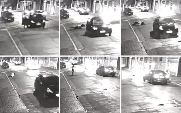 Mulher abriu a porta do carro e saltou com veículo em movimento (Crédito: Reprodução/Câmeras de segurança)