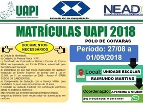 UAPI de Coivaras prepara matrículas do curso de Administração