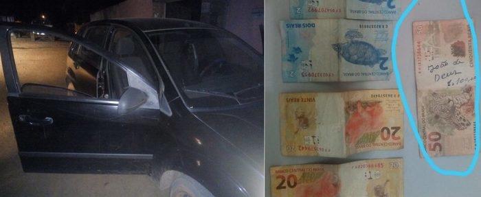 Carro utilizado pelo acusado e o dinheiro reconhecido subtraído que foi reconhecido pela a vítima (Crédito: Reprodução/Portal de Olho)