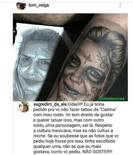 Alessandra veiga não gostou da tatuagem de seu rosto no corpo do ex-marido (Crédito: reprodução/instagram)