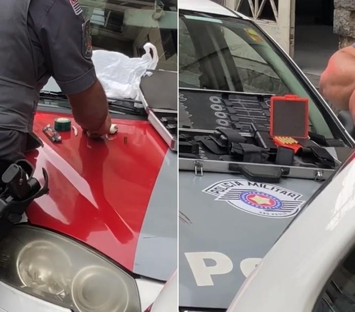 Dentro do carro do empresário, policiais localizaram drogas e armamento  (Crédito: G1/Santos)