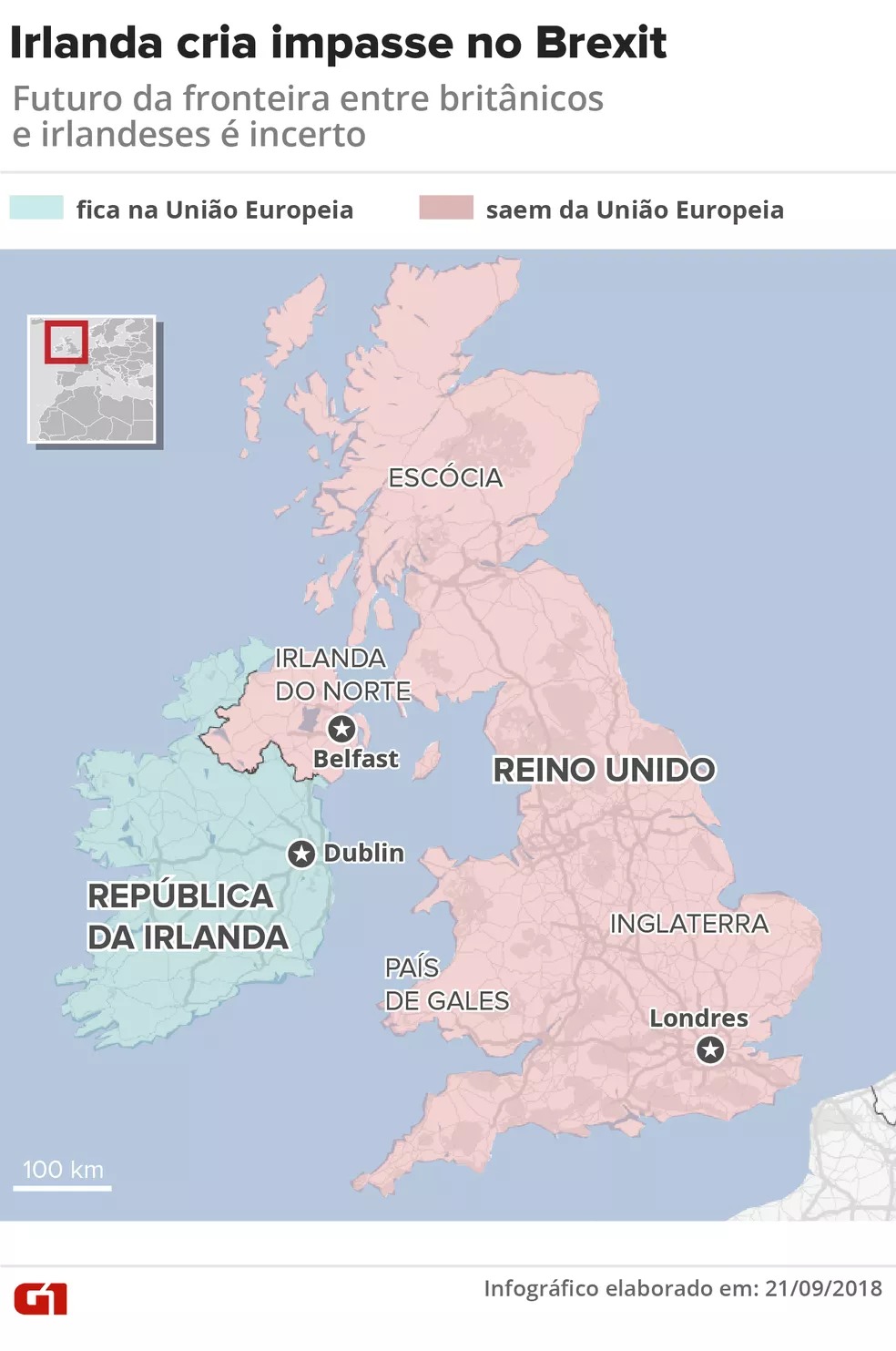 Fronteira da Irlanda é impasse para o Brexit — Foto: Infografia: Karina Almeida/G1