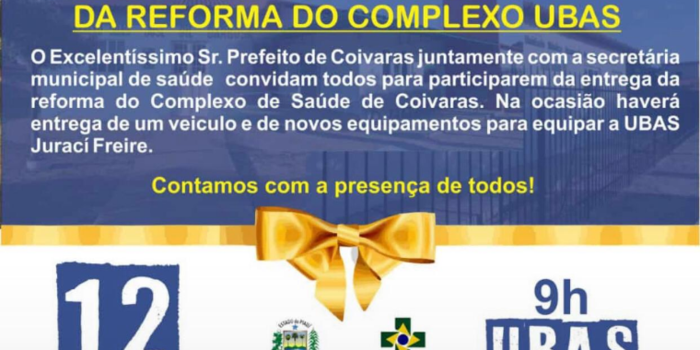 Inauguração de obra: Marcelino Almeida irá inaugurar dia 12 de novembro reforma e modernização da UBS Juraci Freire