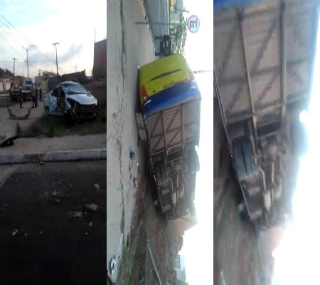 Ônibus da Shalom Tur tomba após colisão com carro; vídeo