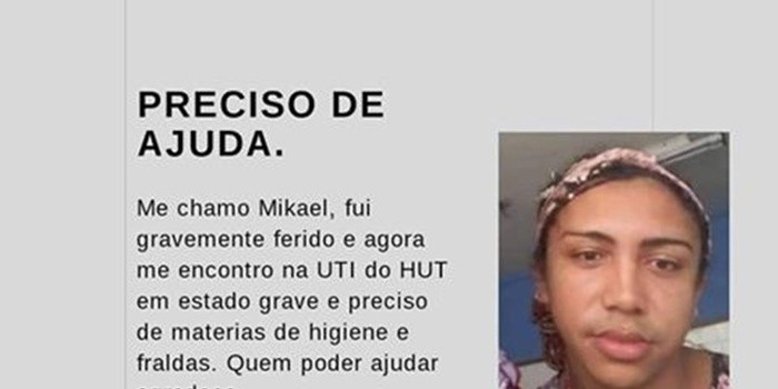 Vítima de tiro no rosto necessita de doações.