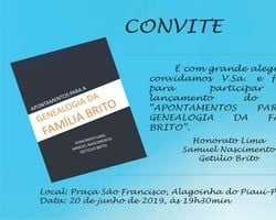 Livro “APONTAMENTOS PARA A GENEALOGIA DA FAMÍLIA BRITO” será lançado em Alagoinhas do Piauí 