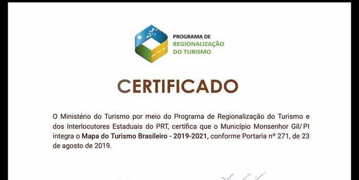 Monsenhor Gil no Mapa do Turismo brasileiro 2019