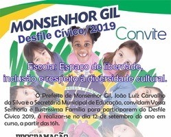 Desfile Cívico em Monsenhor Gil será dia 12 de setembro 