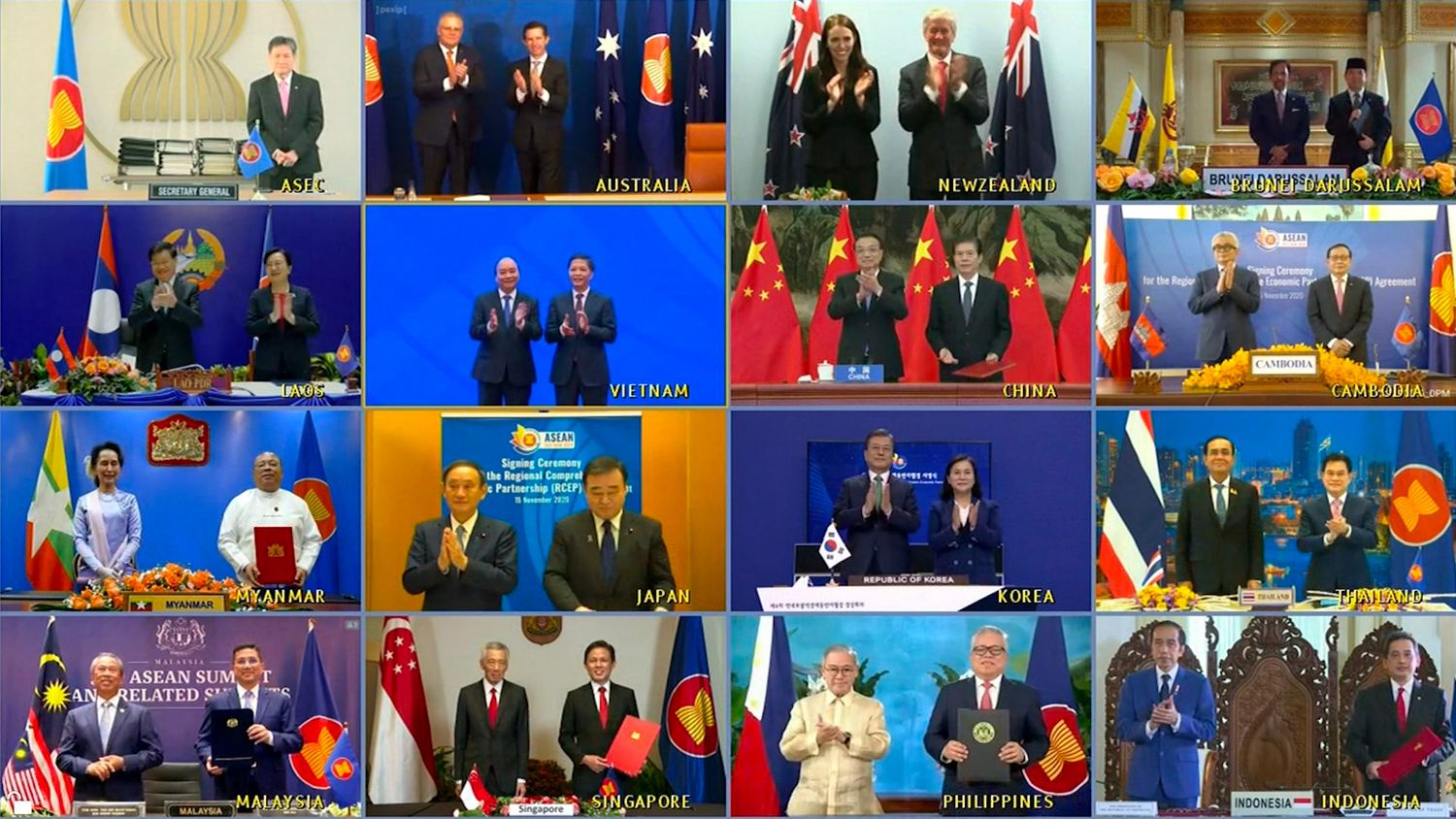 Imagem da videoconferência com os líderes dos 15 países 