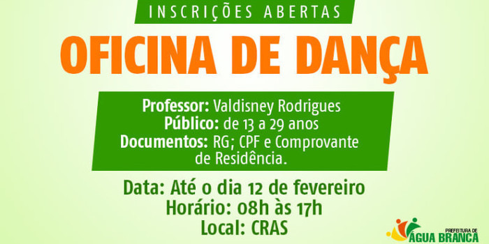 Prefeitura de Água Branca abre vagas para Oficina de Dança no CRAS