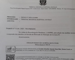 TRE-PI emite despacho suspendendo a revisão eleitoral no município de Coivaras