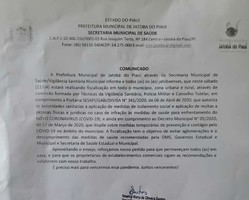 Prefeitura de Jatobá do Piauí e Secretaria Municipal de Saúde divulgam comunicado oficial a população sobre fiscalização no município por conta do novo Coronavírus