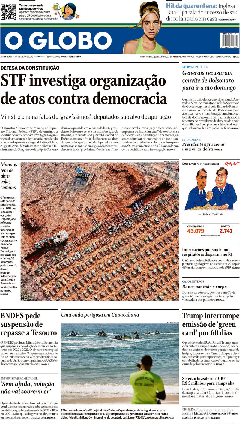 Veja as capas dos principais jornais do país nesta quartafeira (22