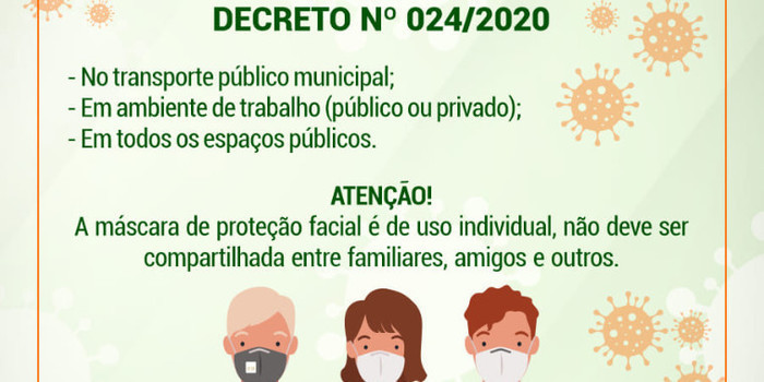 Decreto torna obrigatório o uso de máscaras em Água Branca