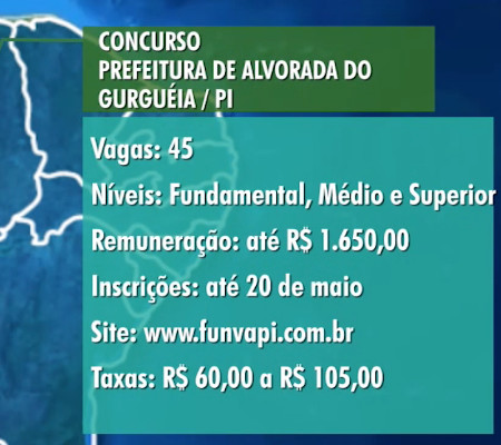 Prefeitura de Alvorada do Gurguéia - PI oferecerá 45 vagas de início imediato para cargos de diversos níveis de escolaridade