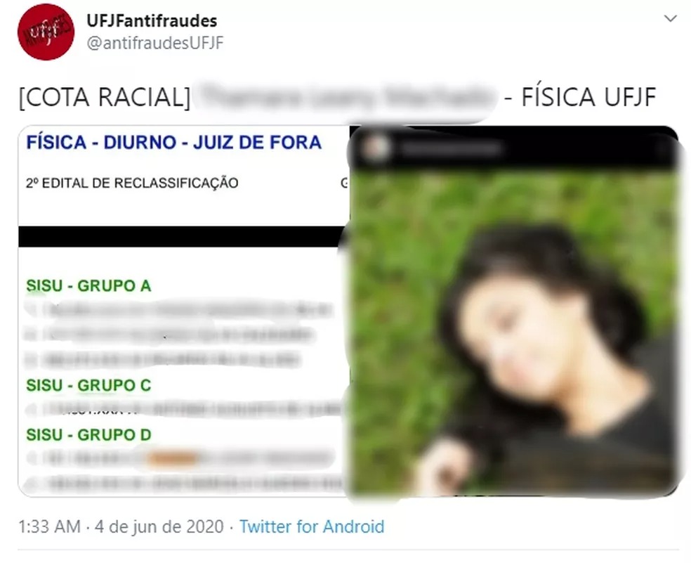 UFJF fraudes nas cotas — Foto: Reprodução/Twitter