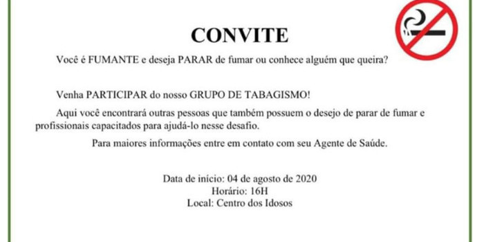 Secretaria de Saúde convida fumantes para encontro dia 4 de agosto