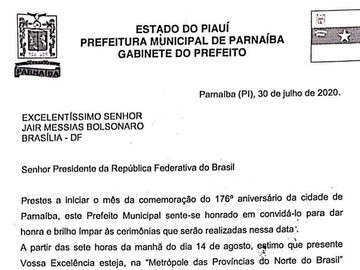 Mão Santa espera Bolsonaro dia 14 de agosto com placa e novas obras