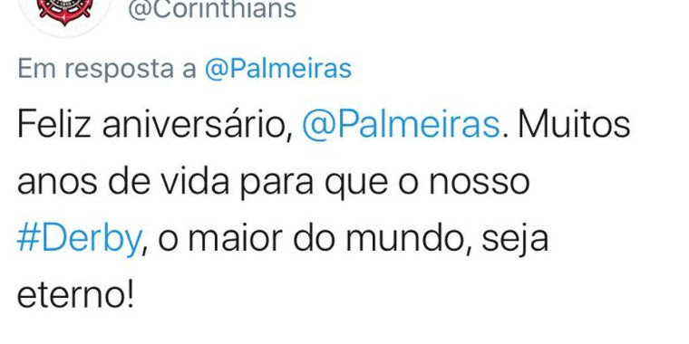 Corinthians parabeniza rival Palmeiras