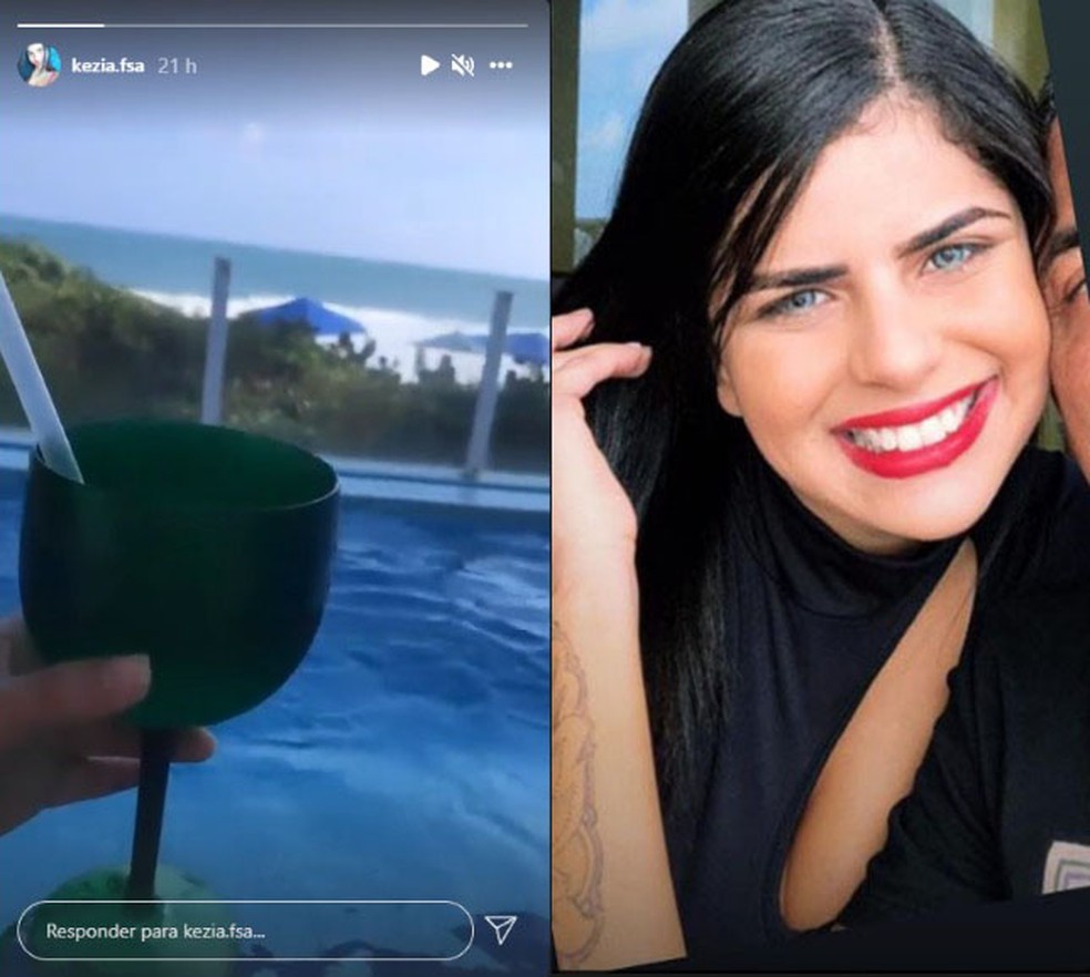 Horas antes de ser morta, jovem postou stories tomando uma bebida na piscina - Foto: Arquivo Pessoal