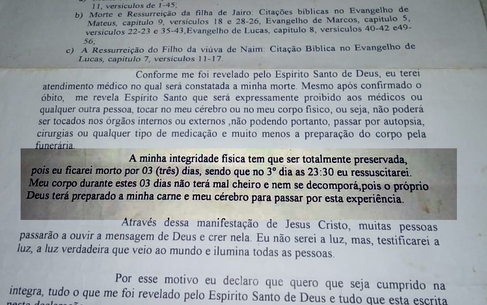 Documento assinado pelo pastor em 2008