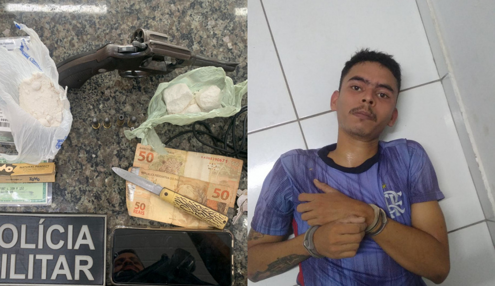 Armas e drogas apreendidas com casal (Foto: Divulgação / PM)