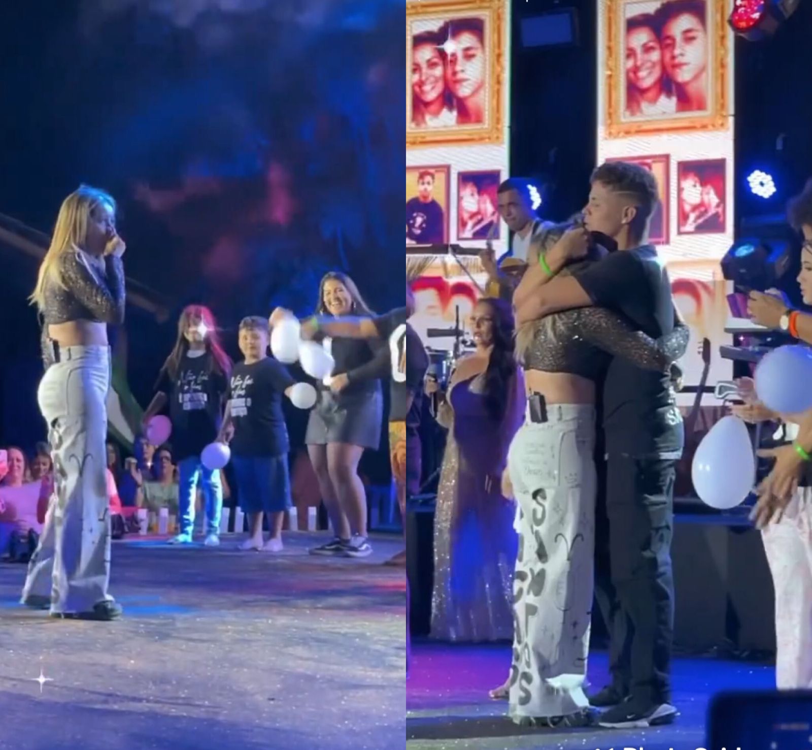 A cantora abraça seu filho mais velho Bruno Santos em homenagem a Lucas Santos