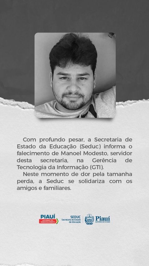 Secretaria de Educação do Piauí lamenta óbito em nota de pesar - Foto: Reprodução